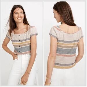 MADEWELL |  Texture & Thread Button-Front Top in Stripe Cotton EUC | Medium